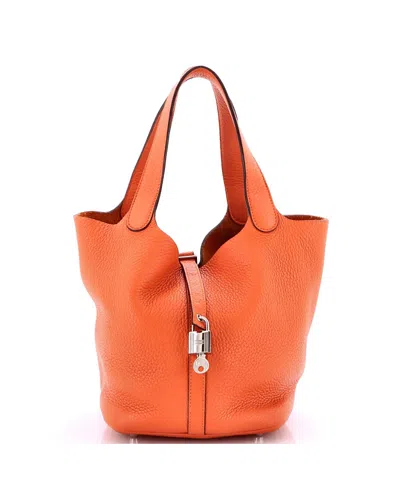 Pre-owned Pre-owned Hermes  Hermes Mm Picotin Lock Bag Clemence In Orange