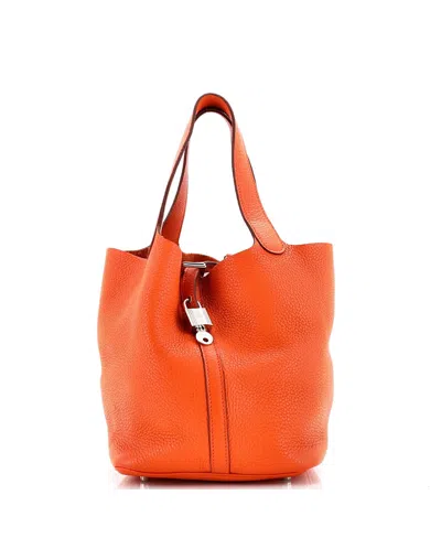 Pre-owned Pre-owned Hermes  Hermes Mm Picotin Lock Bag Clemence In Orange