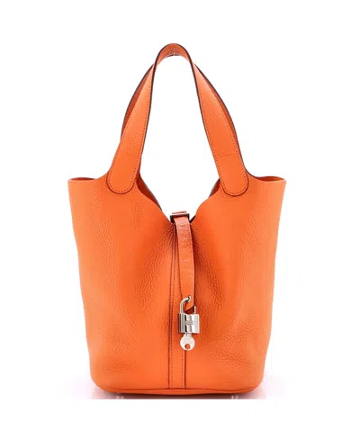 Pre-owned Pre-owned Hermes  Hermes Mm Picotin Lock Bag Clemence In Orange
