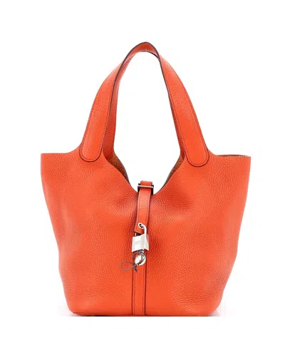 Pre-owned Pre-owned Hermes  Hermes Mm Picotin Lock Bag Clemence In Orange