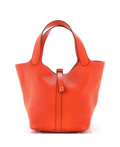 Pre-owned Pre-owned Hermes  Hermes Mm Picotin Lock Bag Clemence In Orange