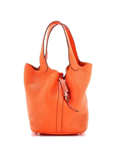 Pre-owned Pre-owned Hermes  Hermes Mm Picotin Lock Bag Clemence In Orange