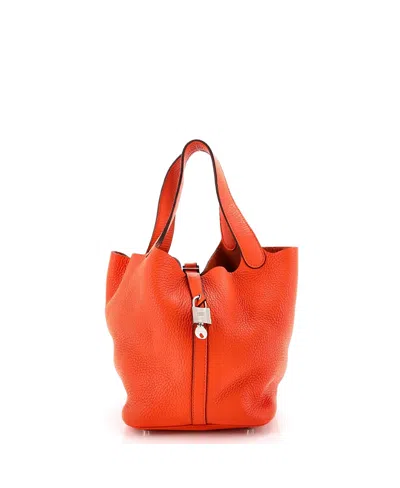Pre-owned Pre-owned Hermes  Hermes Mm Picotin Lock Bag Clemence In Orange