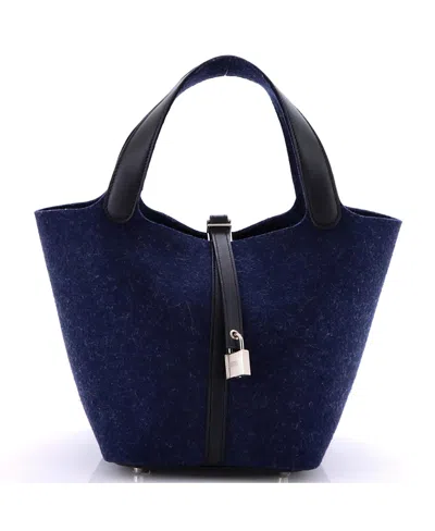 Pre-owned Pre-owned Hermes  Hermes Mm Picotin Lock Bag Felt With Leather In Blue