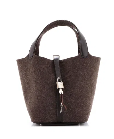 Pre-owned Pre-owned Hermes  Hermes Mm Picotin Lock Bag Felt With Leather In Brown/ Brown/ Grey