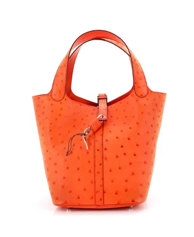 Pre-owned Pre-owned Hermes  Hermes Mm Picotin Lock Bag Ostrich In Orange
