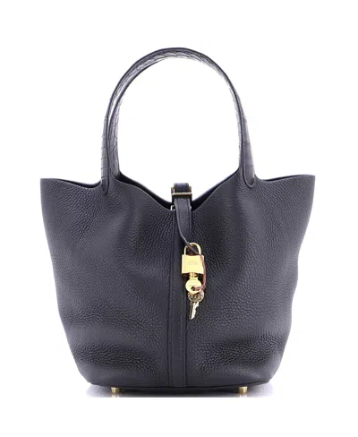 Pre-owned Pre-owned Hermes  Hermes Mm Touch Picotin Lock Bag Clemence With Matte Alligator In Black