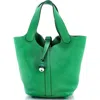 Pre-owned Hermes  Hermes Monochrome Picotin Lock Bag Clemence Pm In Green