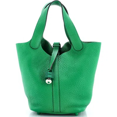 Pre-owned Hermes  Hermes Monochrome Picotin Lock Bag Clemence Pm In Green