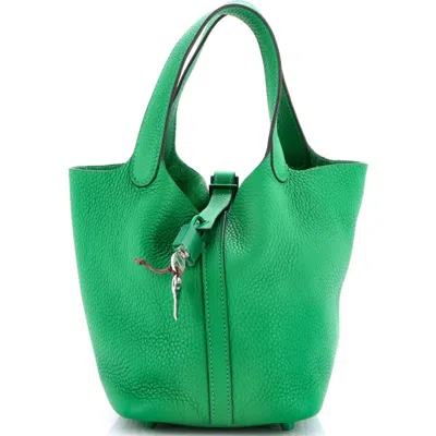 Pre-owned Hermes  Hermes Monochrome Picotin Lock Bag Clemence Pm In Green