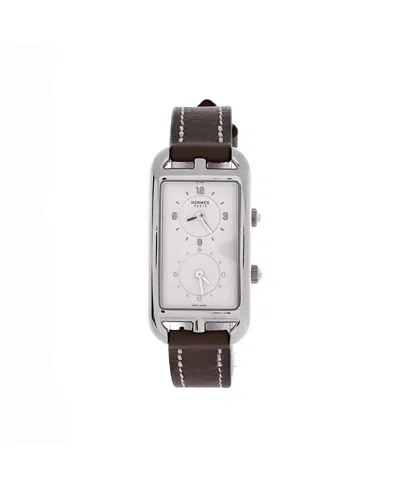 Pre-owned Pre-owned Hermes  Hermes Nantucket Dual Time Quartz Watch In Stainless Steel And Leather With Diamond Marker In White