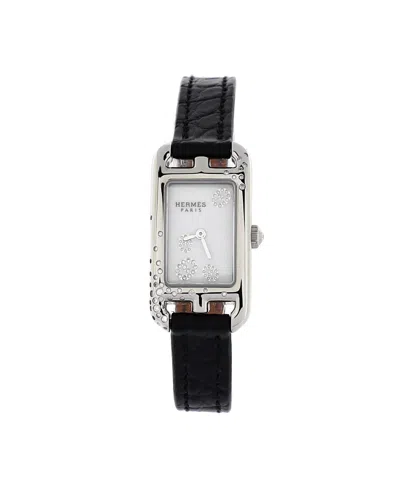 Pre-owned Pre-owned Hermes  Hermes Nantucket Jete De Diamants Quartz Watch In Stainless Steel And Alligator With Diamo In Dial Color: White