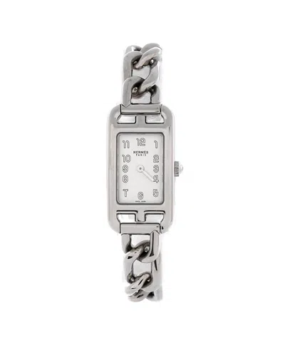 Pre-owned Pre-owned Hermes  Hermes Nantucket Quartz Watch In Stainless Steel 17mm In White