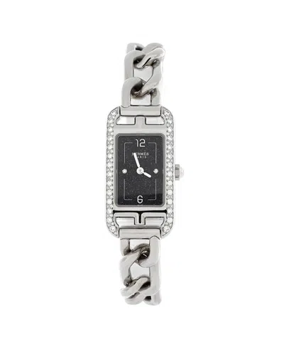 Pre-owned Pre-owned Hermes  Hermes Nantucket Quartz Watch In Stainless Steel With Aventurine Dial And Diamond Bezel An