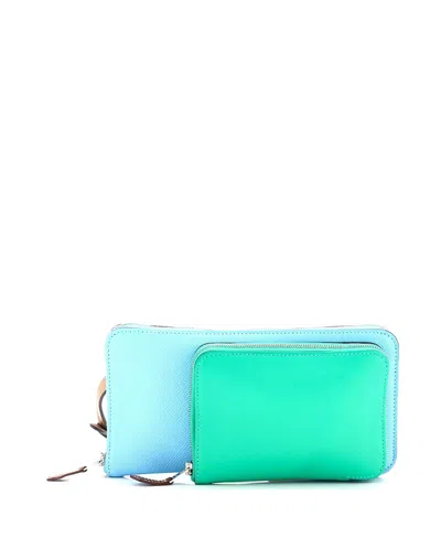 Pre-owned Pre-owned Hermes  Hermes Nouveau To Go Wallet Epsom With Swift In Multicolor/ Blue/ Green/