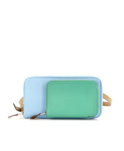 Pre-owned Pre-owned Hermes  Hermes Nouveau To Go Wallet Epsom With Swift In Multicolor/ Blue/ Green