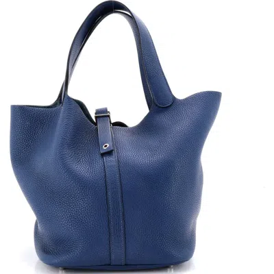 Pre-owned Hermes  Hermes Picotin Bag Clemence Gm In Blue