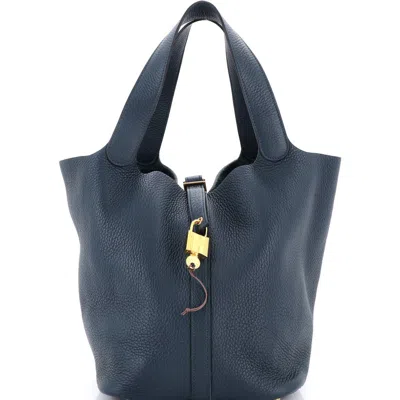 Pre-owned Hermes  Hermes Picotin Lock Bag Clemence Gm In Gray