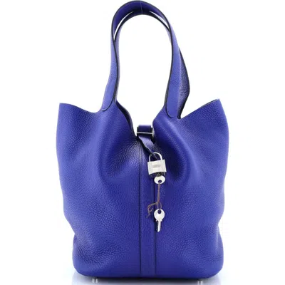 Pre-owned Hermes  Hermes Picotin Lock Bag Clemence Gm In Blue