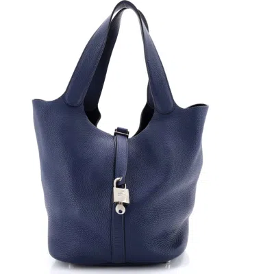 Pre-owned Hermes  Hermes Picotin Lock Bag Clemence Gm In Blue