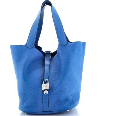 Pre-owned Hermes  Hermes Picotin Lock Bag Clemence Gm In Blue