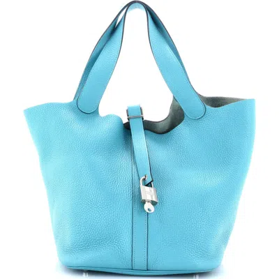 Pre-owned Hermes  Hermes Picotin Lock Bag Clemence Gm In Blue