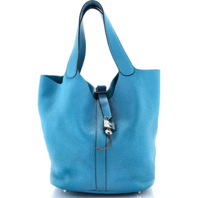 Pre-owned Hermes  Hermes Picotin Lock Bag Clemence Gm In Blue
