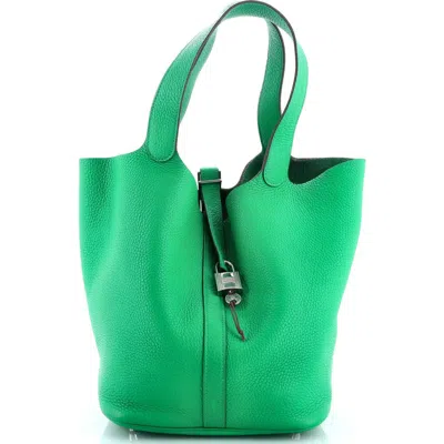 Pre-owned Hermes  Hermes Picotin Lock Bag Clemence Gm In Green