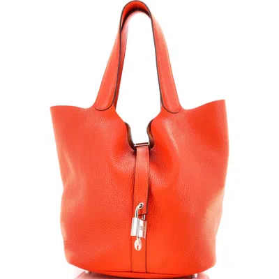 Pre-owned Hermes  Hermes Picotin Lock Bag Clemence Gm In Orange