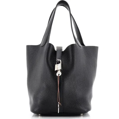 Pre-owned Hermes  Hermes Picotin Lock Bag Clemence Mm In Black