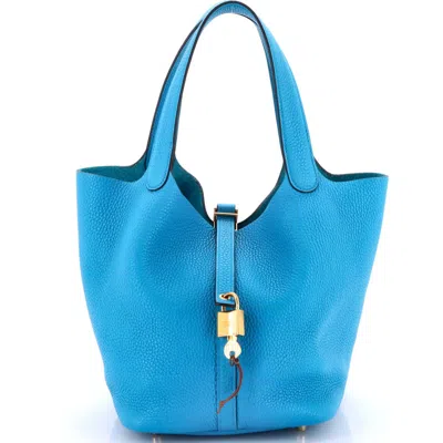 Pre-owned Hermes  Hermes Picotin Lock Bag Clemence Mm In Blue