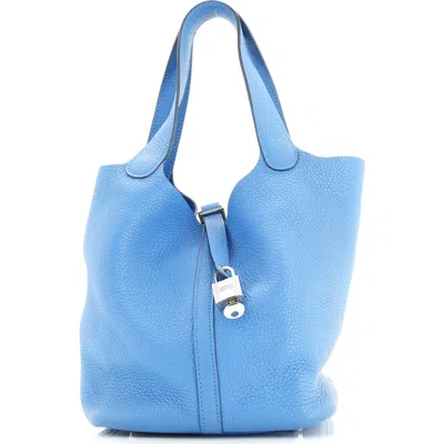 Pre-owned Hermes  Hermes Picotin Lock Bag Clemence Mm In Blue