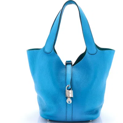 Pre-owned Hermes  Hermes Picotin Lock Bag Clemence Mm In Blue