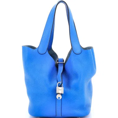 Pre-owned Hermes  Hermes Picotin Lock Bag Clemence Mm In Blue