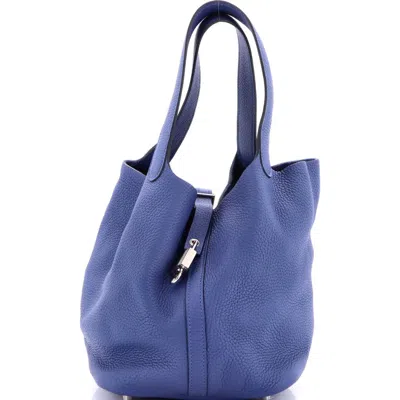 Pre-owned Hermes  Hermes Picotin Lock Bag Clemence Mm In Blue
