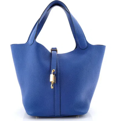 Pre-owned Hermes  Hermes Picotin Lock Bag Clemence Mm In Blue