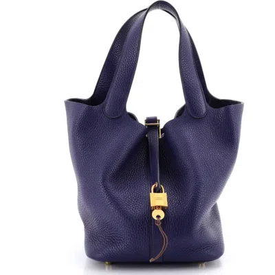 Pre-owned Hermes  Hermes Picotin Lock Bag Clemence Mm In Blue