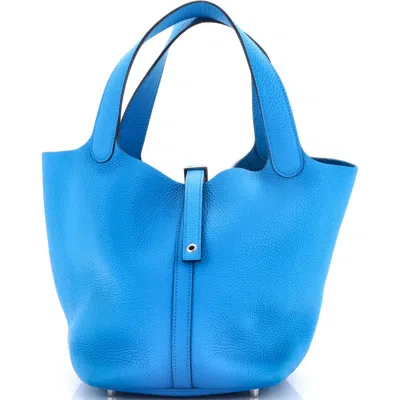 Pre-owned Hermes  Hermes Picotin Lock Bag Clemence Mm In Blue