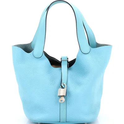 Pre-owned Hermes  Hermes Picotin Lock Bag Clemence Mm In Blue