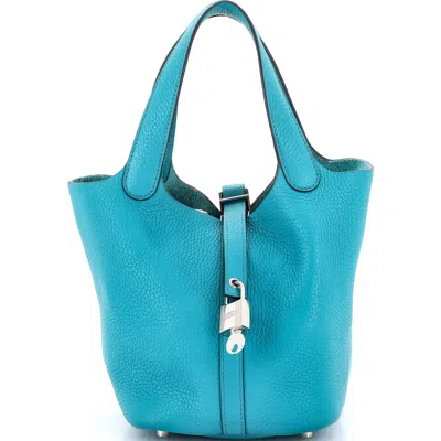 Pre-owned Hermes  Hermes Picotin Lock Bag Clemence Mm In Blue