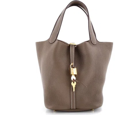 Pre-owned Hermes  Hermes Picotin Lock Bag Clemence Mm In Brown