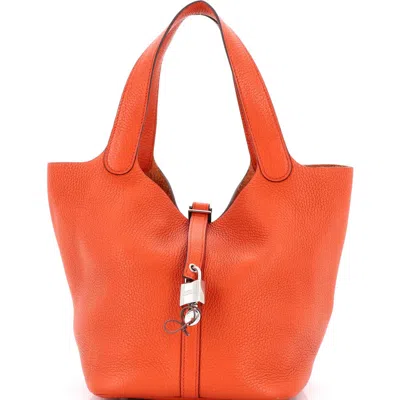 Pre-owned Hermes  Hermes Picotin Lock Bag Clemence Mm In Orange