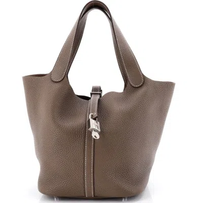 Pre-owned Hermes  Hermes Picotin Lock Bag Clemence Mm In Gray