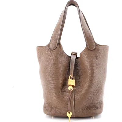 Pre-owned Hermes  Hermes Picotin Lock Bag Clemence Mm In Brown