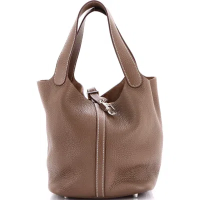 Pre-owned Hermes  Hermes Picotin Lock Bag Clemence Mm In Brown