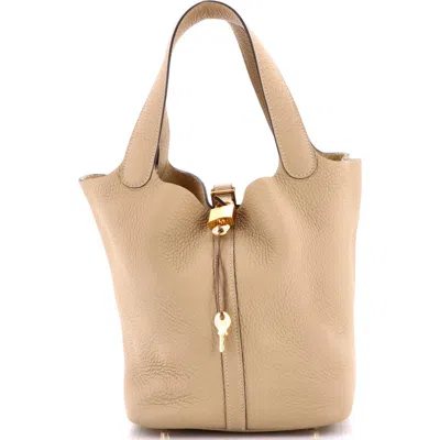 Pre-owned Hermes  Hermes Picotin Lock Bag Clemence Mm In Nude