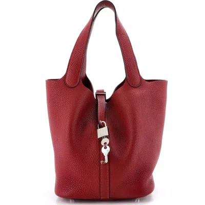 Pre-owned Hermes  Hermes Picotin Lock Bag Clemence Mm In Burgundy