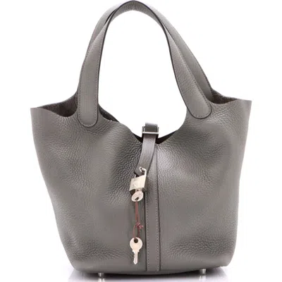 Pre-owned Hermes  Hermes Picotin Lock Bag Clemence Mm In Gray