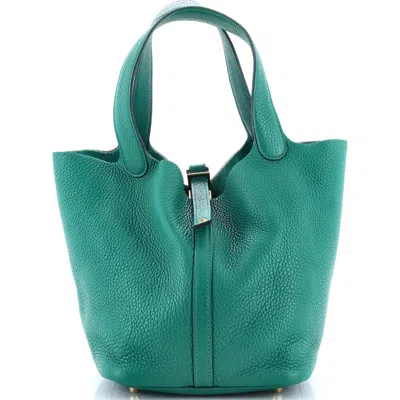 Pre-owned Hermes  Hermes Picotin Lock Bag Clemence Mm In Green