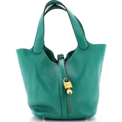Pre-owned Hermes  Hermes Picotin Lock Bag Clemence Mm In Green